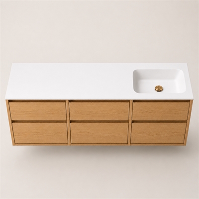Corian badrumsskiva 182 cm inkl. Lux-handfat, höger, Glacier White