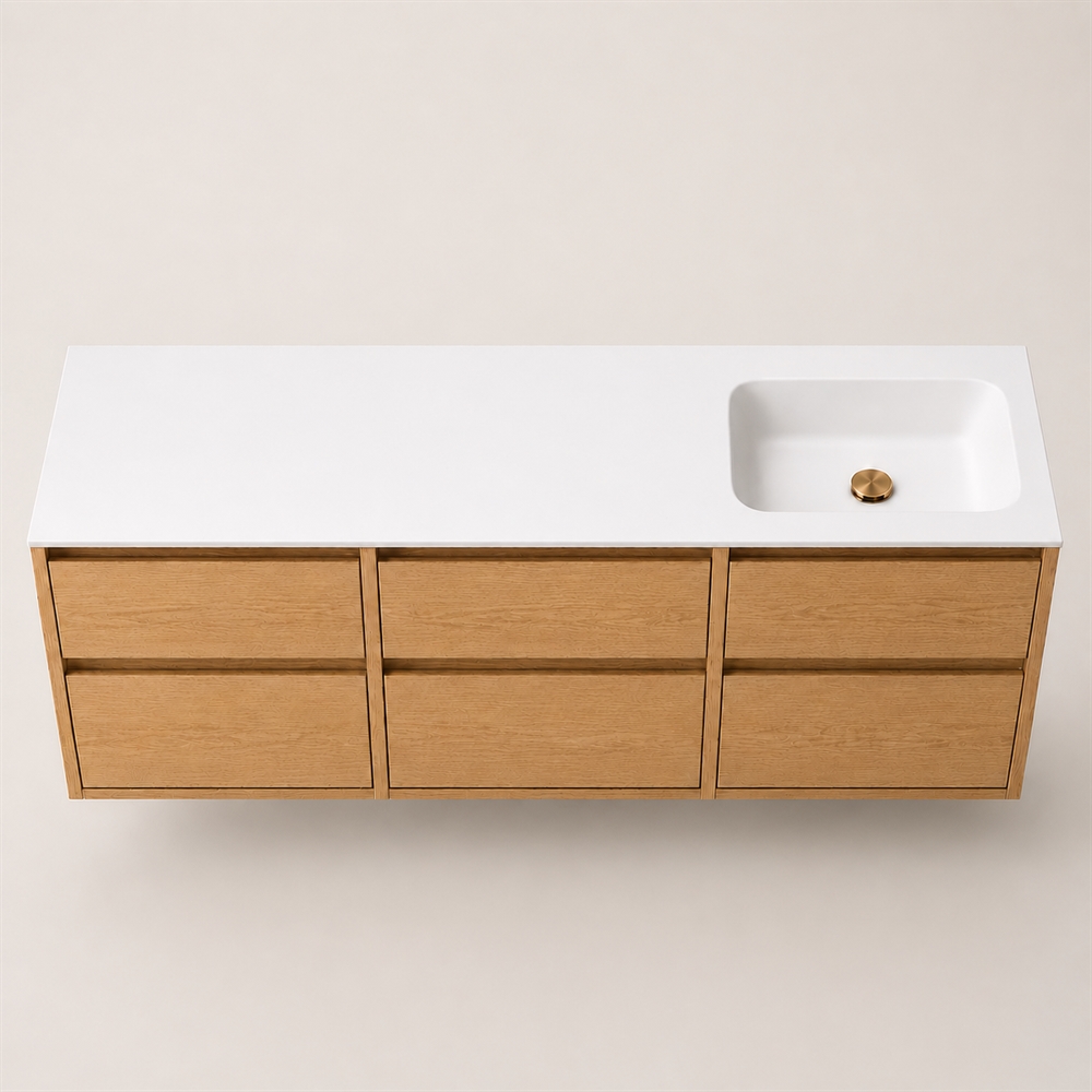 Corian badrumsskiva 182 cm inkl. Lux-handfat, höger, Glacier White