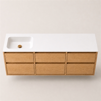Corian badrumsskiva 182 cm inkl. Lux-handfat, vänster, Glacier White