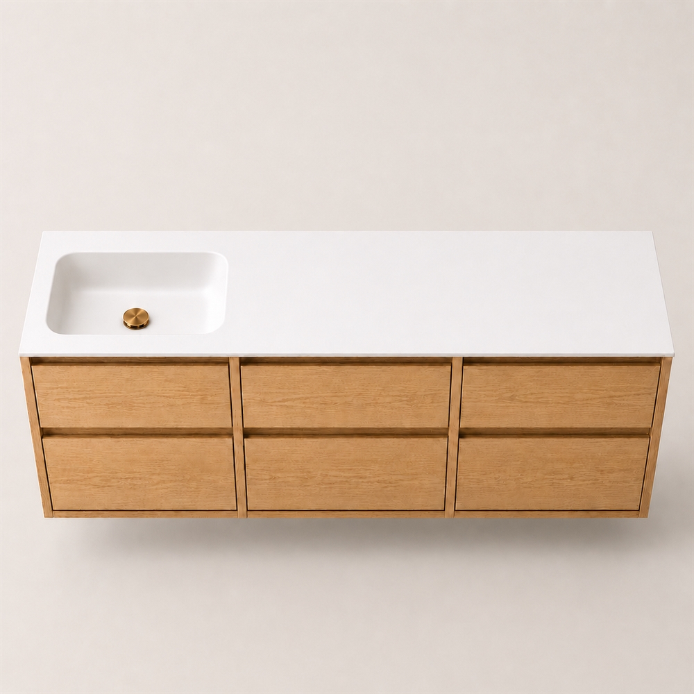 Corian badrumsskiva 182 cm inkl. Lux-handfat, vänster, Glacier White