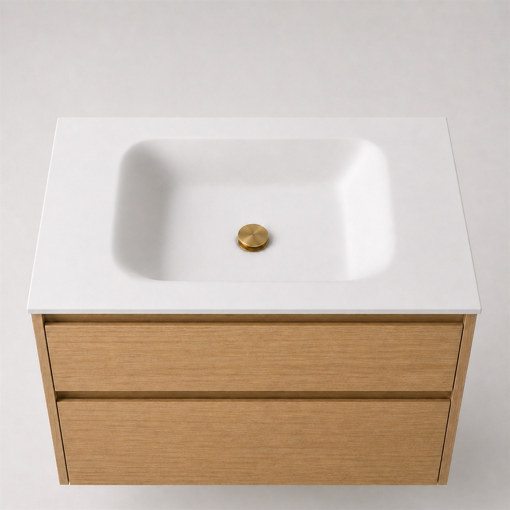 Corian badrumsskiva 82 cm inkl. Lux-handfat, Glacier White